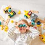 Bricokids drevená stavebnica s predlohami a náradím 100 ks