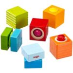 Drevené kocky 6 ks na rozvoj motoriky spoznávanie farieb so zvukmi