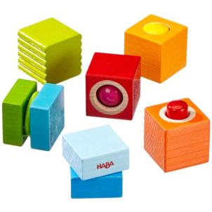 Drevené kocky 6 ks na rozvoj motoriky spoznávanie farieb so zvukmi